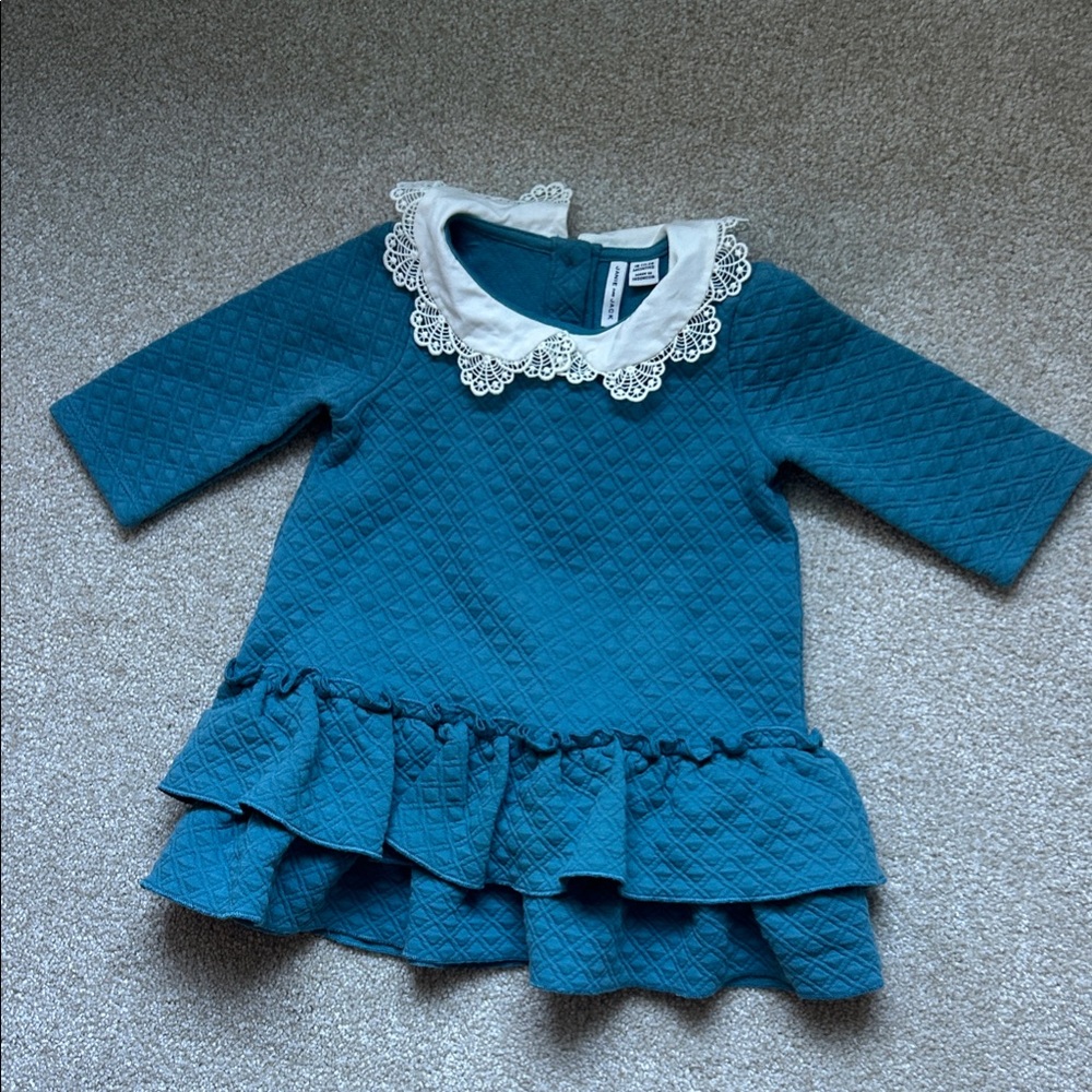 Janie and Jack Teal Quilted Ruffle Dress